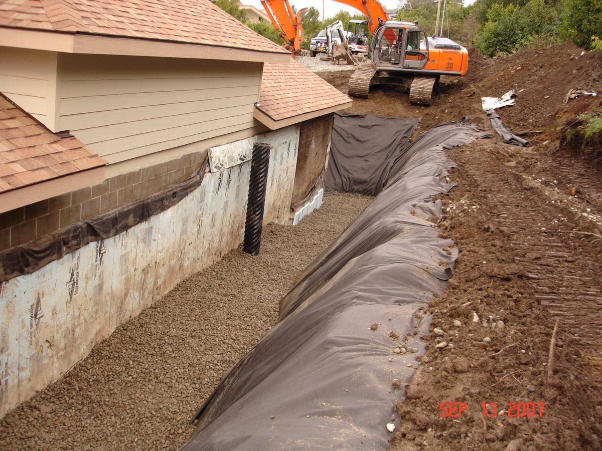 BTH Construction drainage trench with geotextile fabric and gravel, Anchorage Alaska