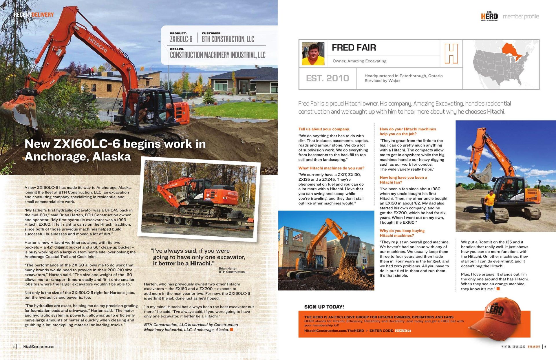 Hitachi Breakout magazine article featuring BTH Construction, Winter 2020